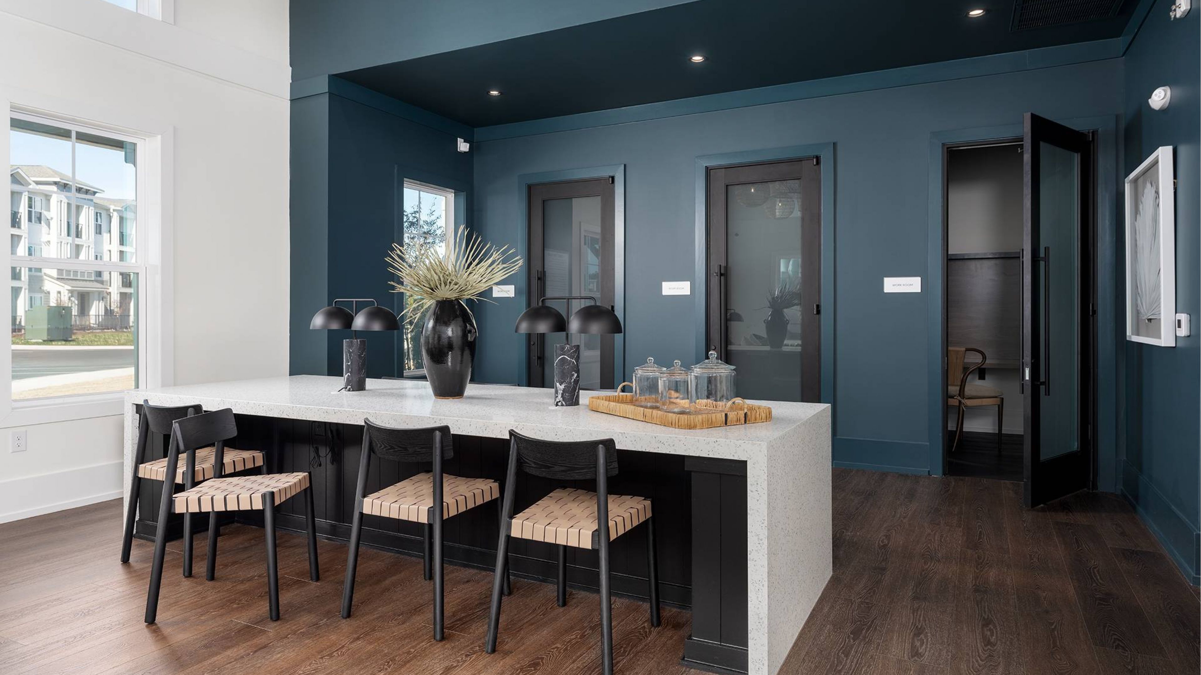 Hawthorne at Hampstead cyber cafe with communal and private work areas